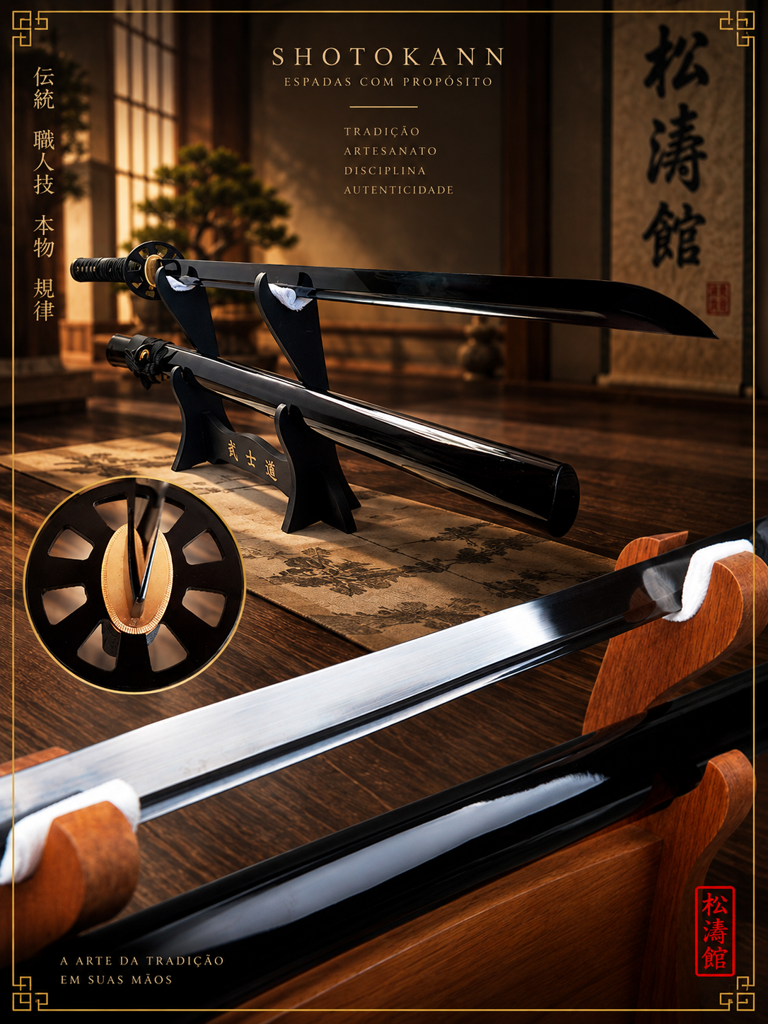 Ninjato Hariken T10 | Lâmina Negra Artesanal | Shotokann