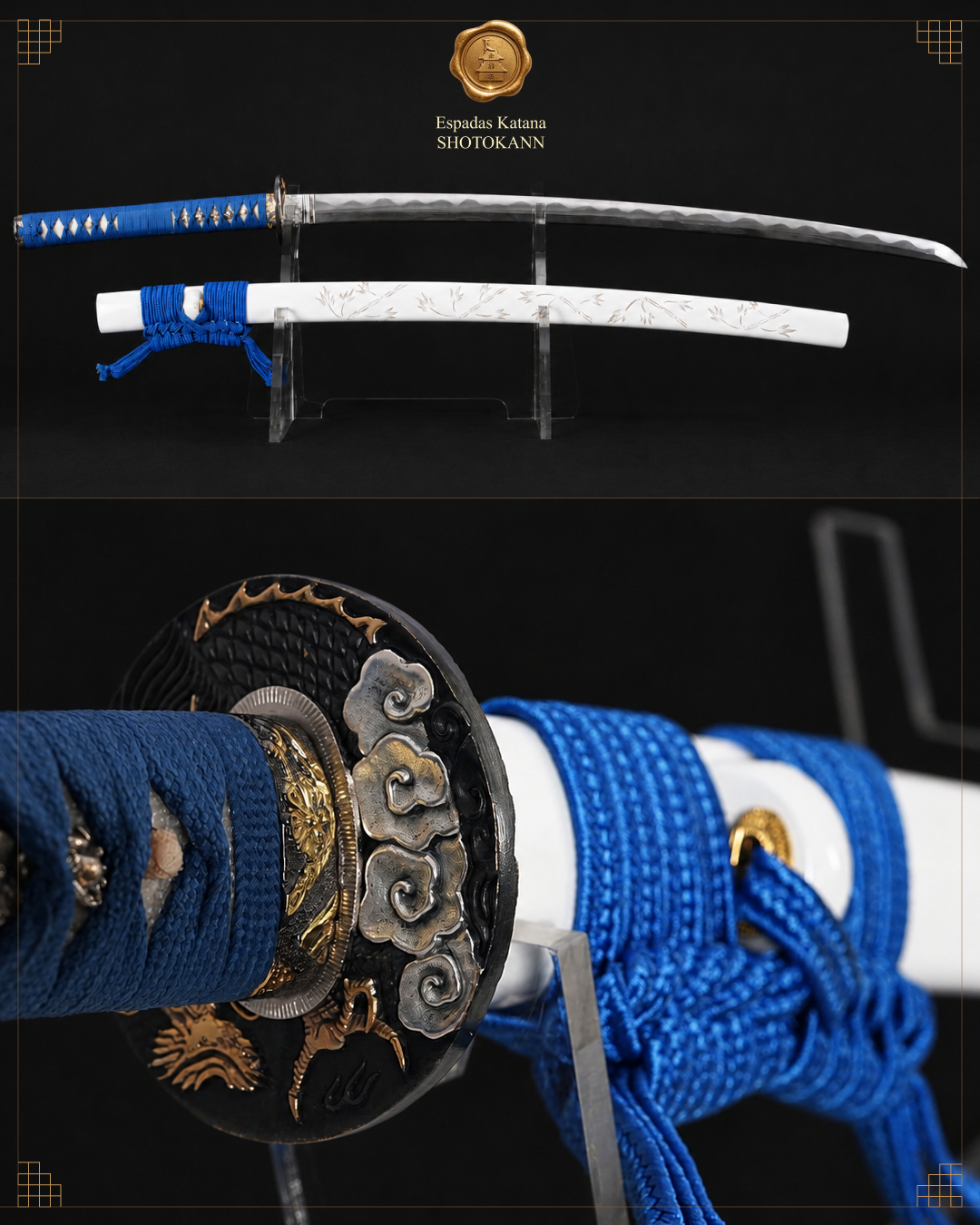 Katana Matsumoto 1095 Dobrada | Tsuba Ouro e Prata | Shotokann