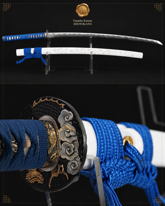 Katana Matsumoto 1095 Dobrada | Tsuba Ouro e Prata | Shotokann