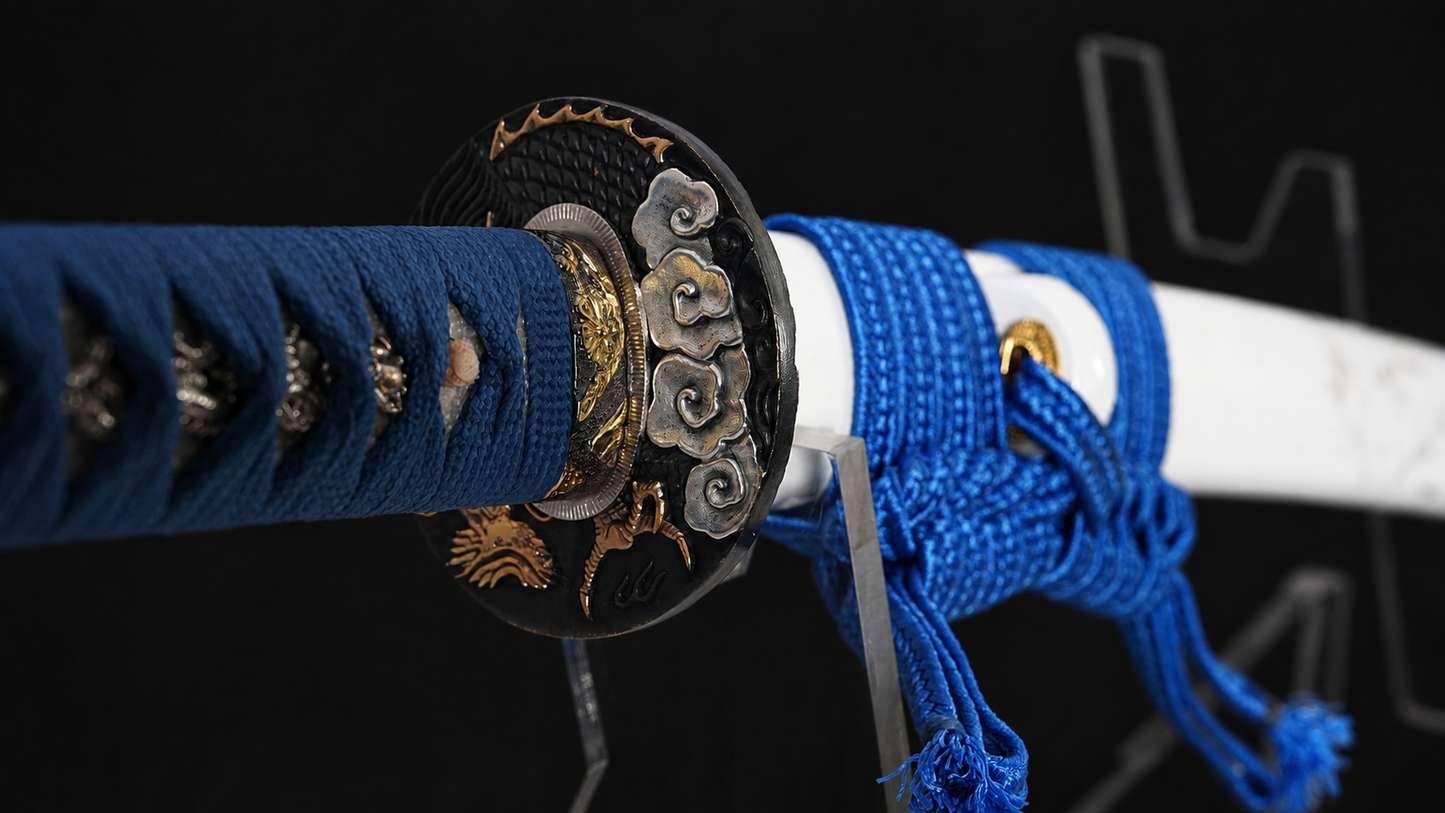Katana Matsumoto 1095 Dobrada | Tsuba Ouro e Prata | Shotokann