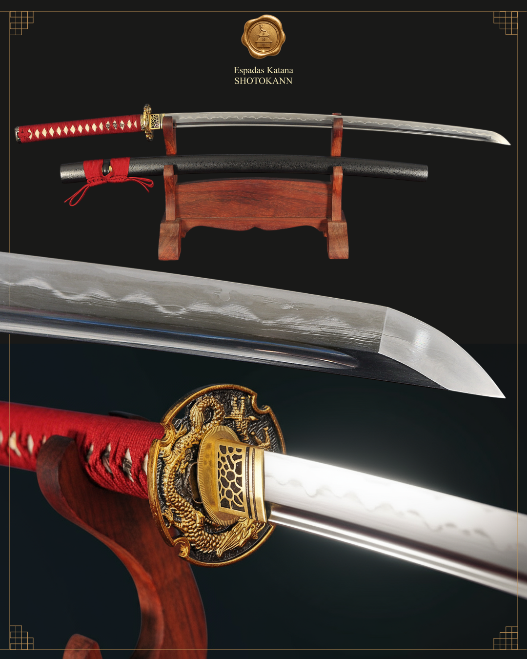 Katana Musashi Damasco 32768 | Katana Artesanal Forjada à Mão | Shotokann